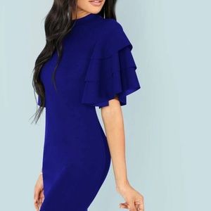 Shein Tiered Flounce Sleeve Bodycon Dress. Size Small. Royal Blue.